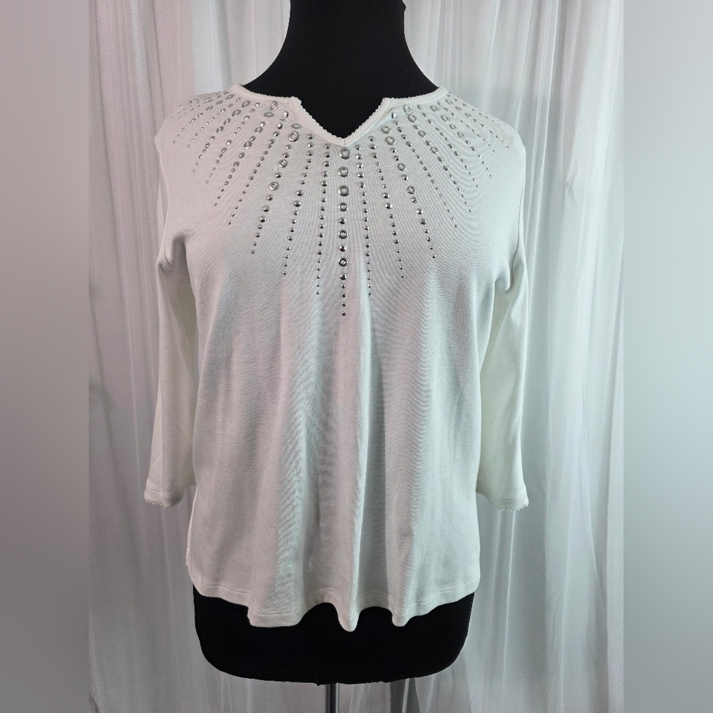 ALFRED DUNNER, Pullover Top, Size: Pettite Large, WHITE